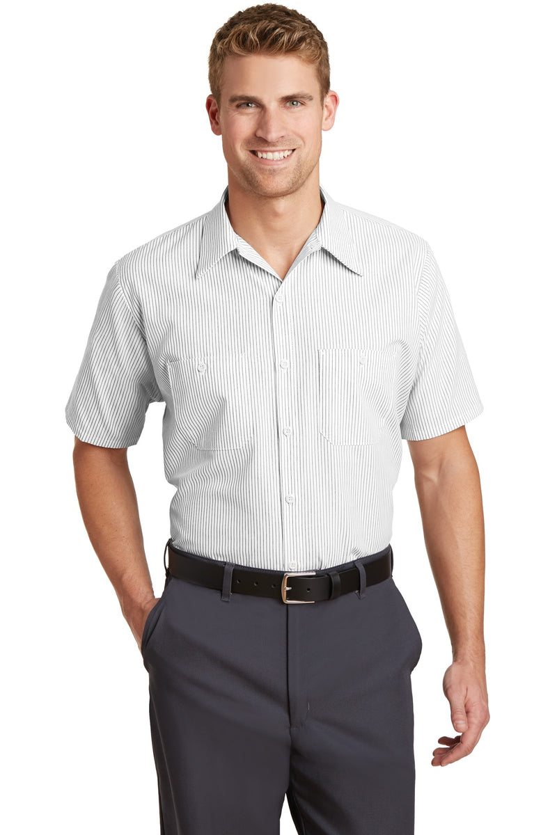 Red Kap Short Sleeve Striped Industrial Work Shirt - Grey/ White