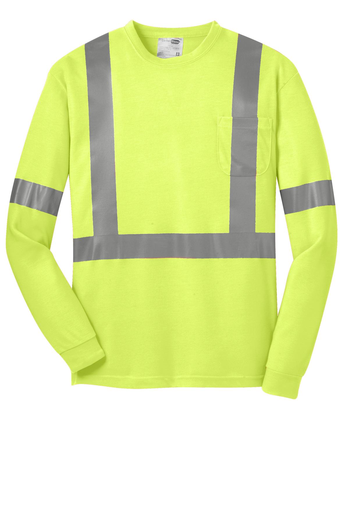 CornerStone ANSI 107 Class 2 Long Sleeve Safety T-Shirt - Safety Yellow/ Reflective