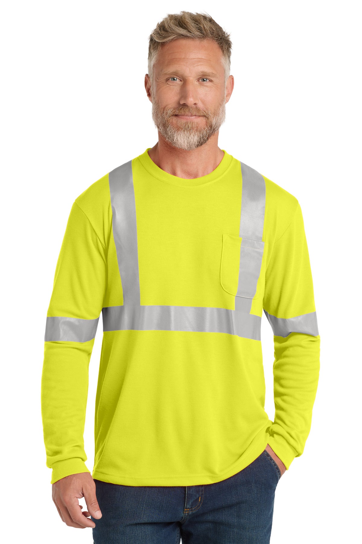 CornerStone ANSI 107 Class 2 Long Sleeve Safety T-Shirt - Safety Yellow/ Reflective
