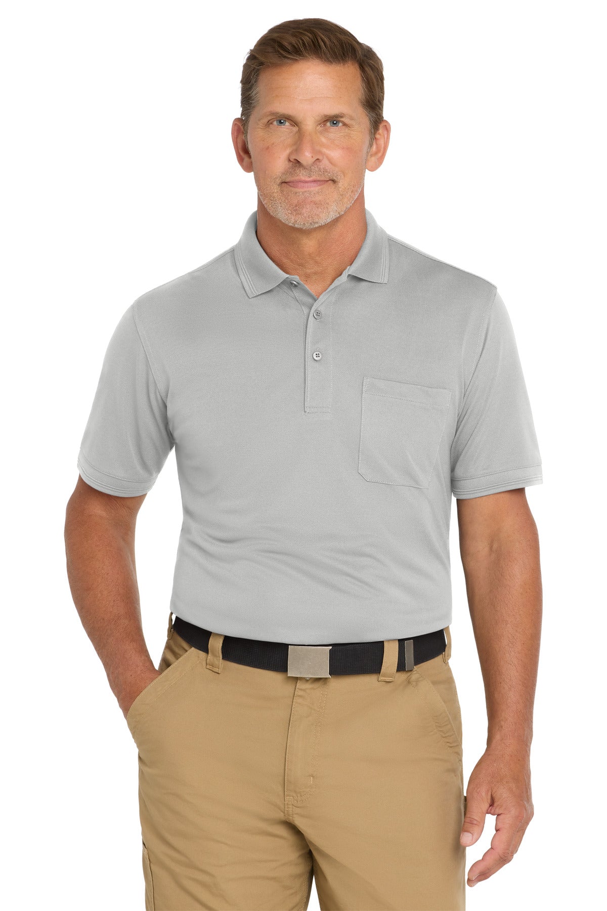 CornerStone  Industrial Snag-Proof Pique Pocket Polo - Light Grey