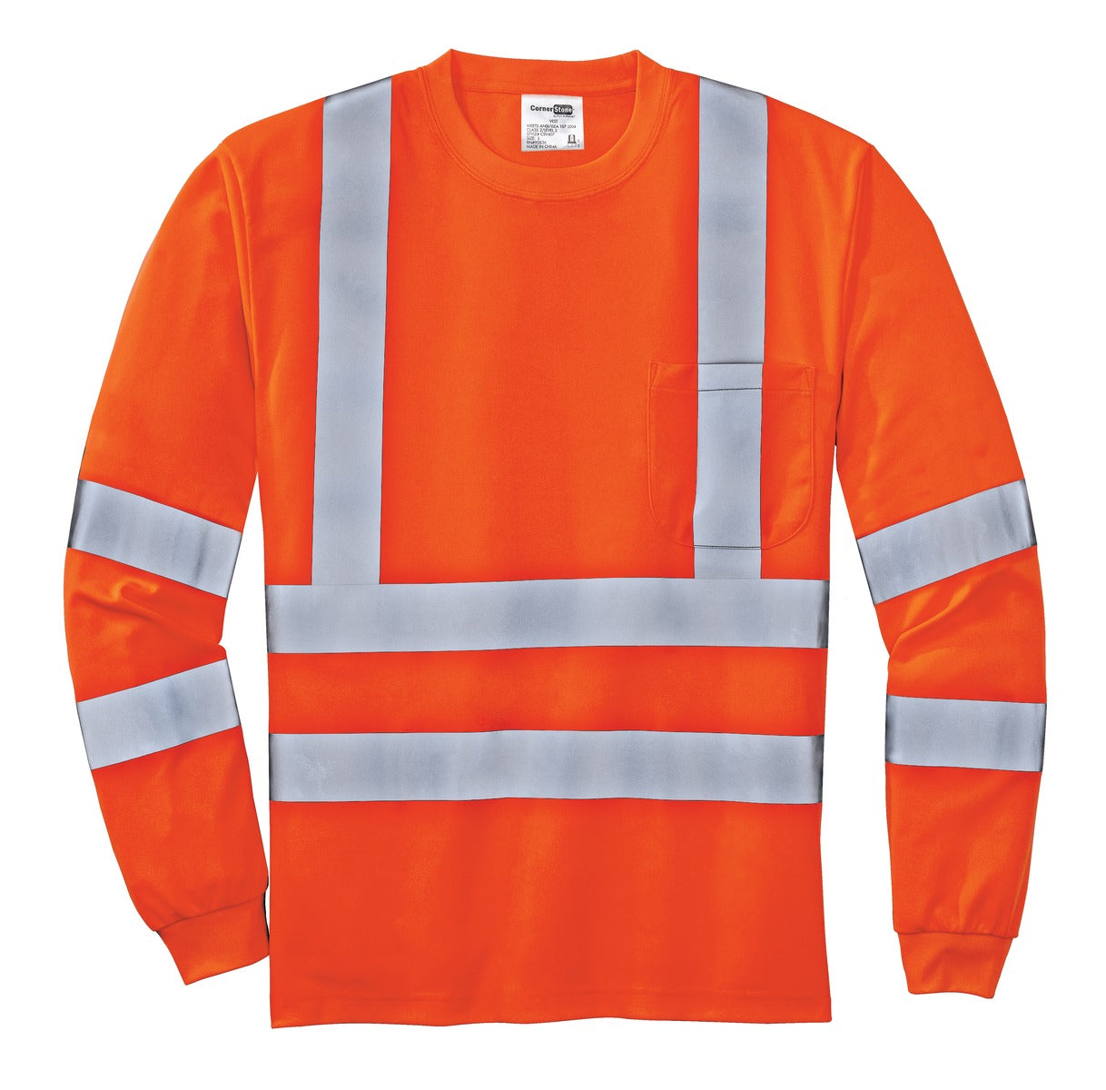 CornerStone - ANSI 107 Class 3 Long Sleeve Snag-Resistant Reflective T-Shirt - Safety Orange