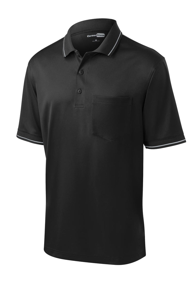CornerStone Select Snag-Proof Tipped Pocket Polo - Black/ Smoke Grey