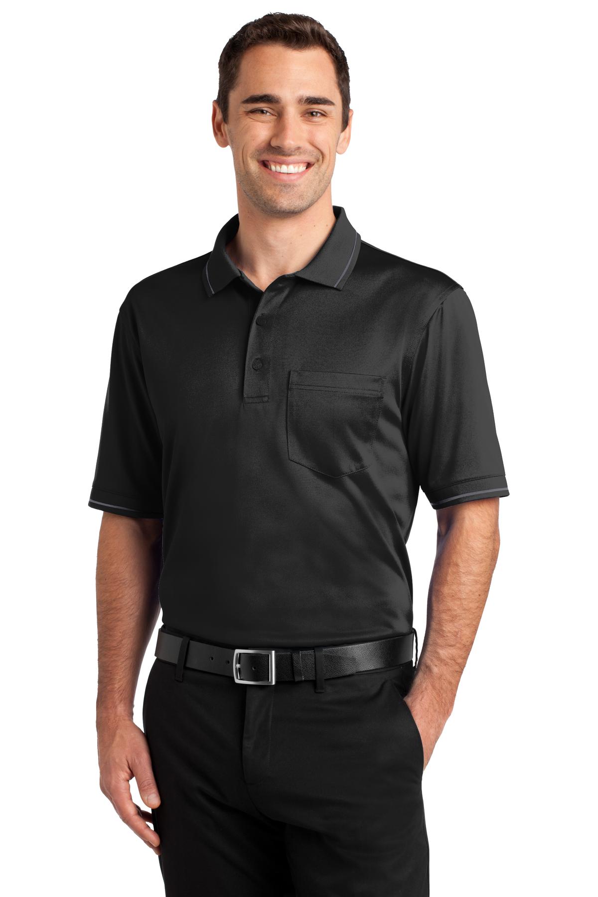 CornerStone Select Snag-Proof Tipped Pocket Polo - Black/ Smoke Grey