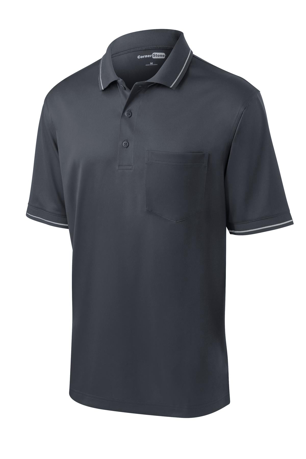 CornerStone Select Snag-Proof Tipped Pocket Polo - Charcoal/ Light Grey