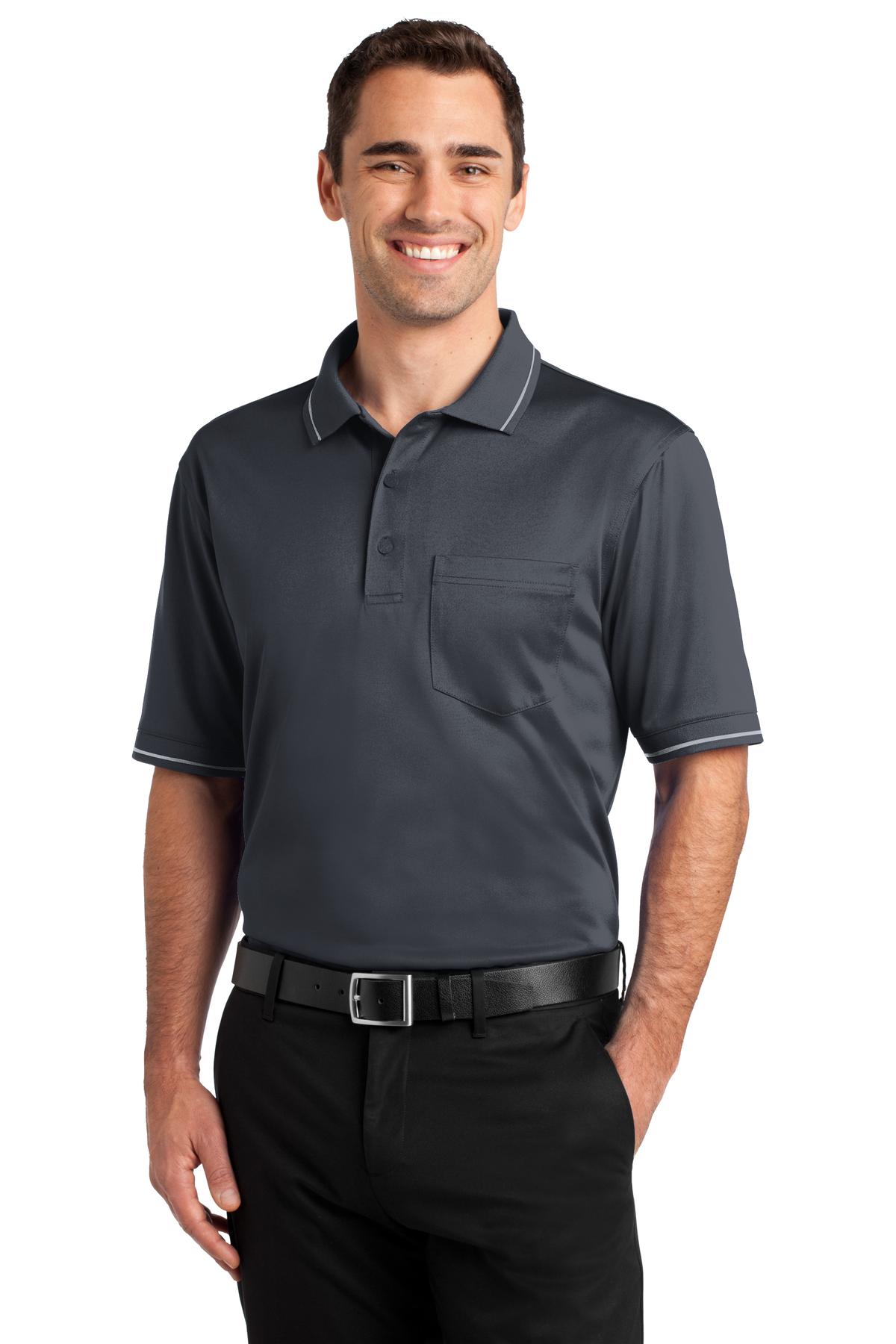 CornerStone Select Snag-Proof Tipped Pocket Polo - Charcoal/ Light Grey