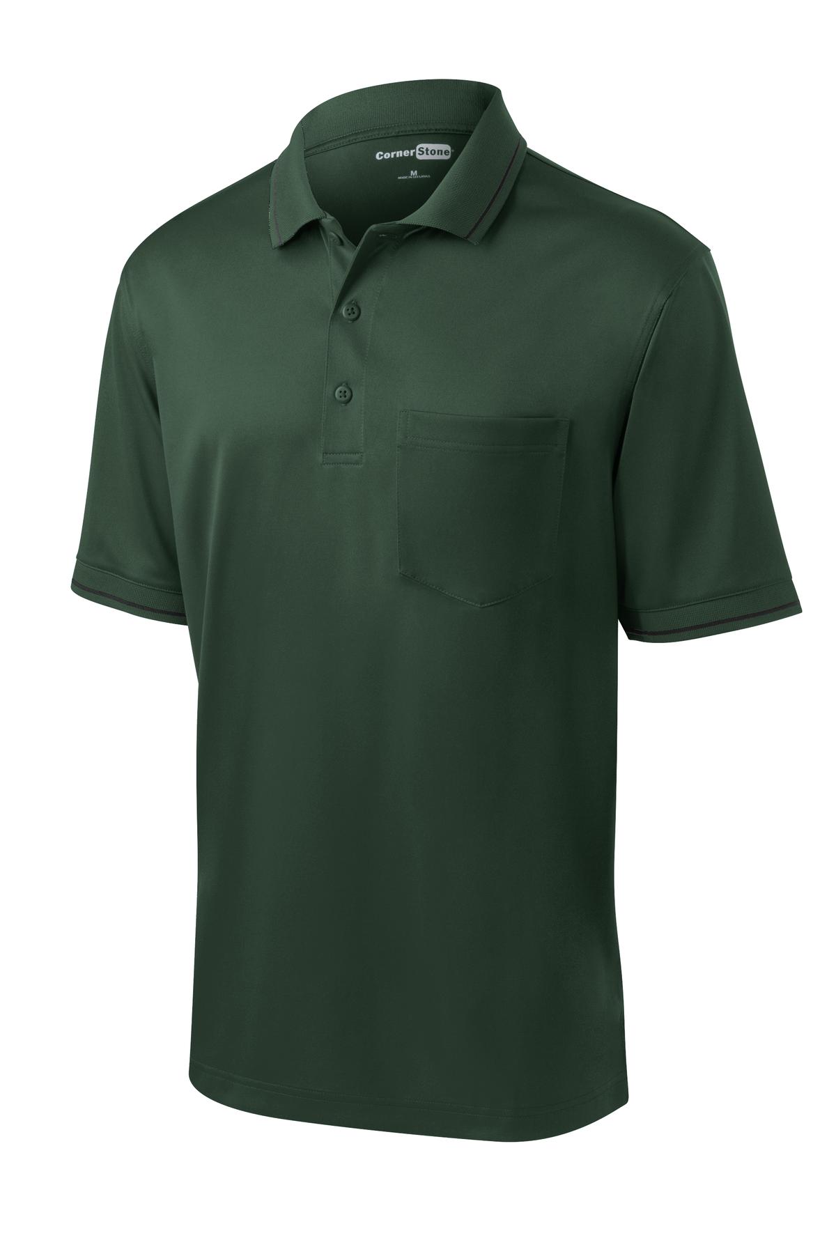 CornerStone Select Snag-Proof Tipped Pocket Polo - Dark Green/ Black