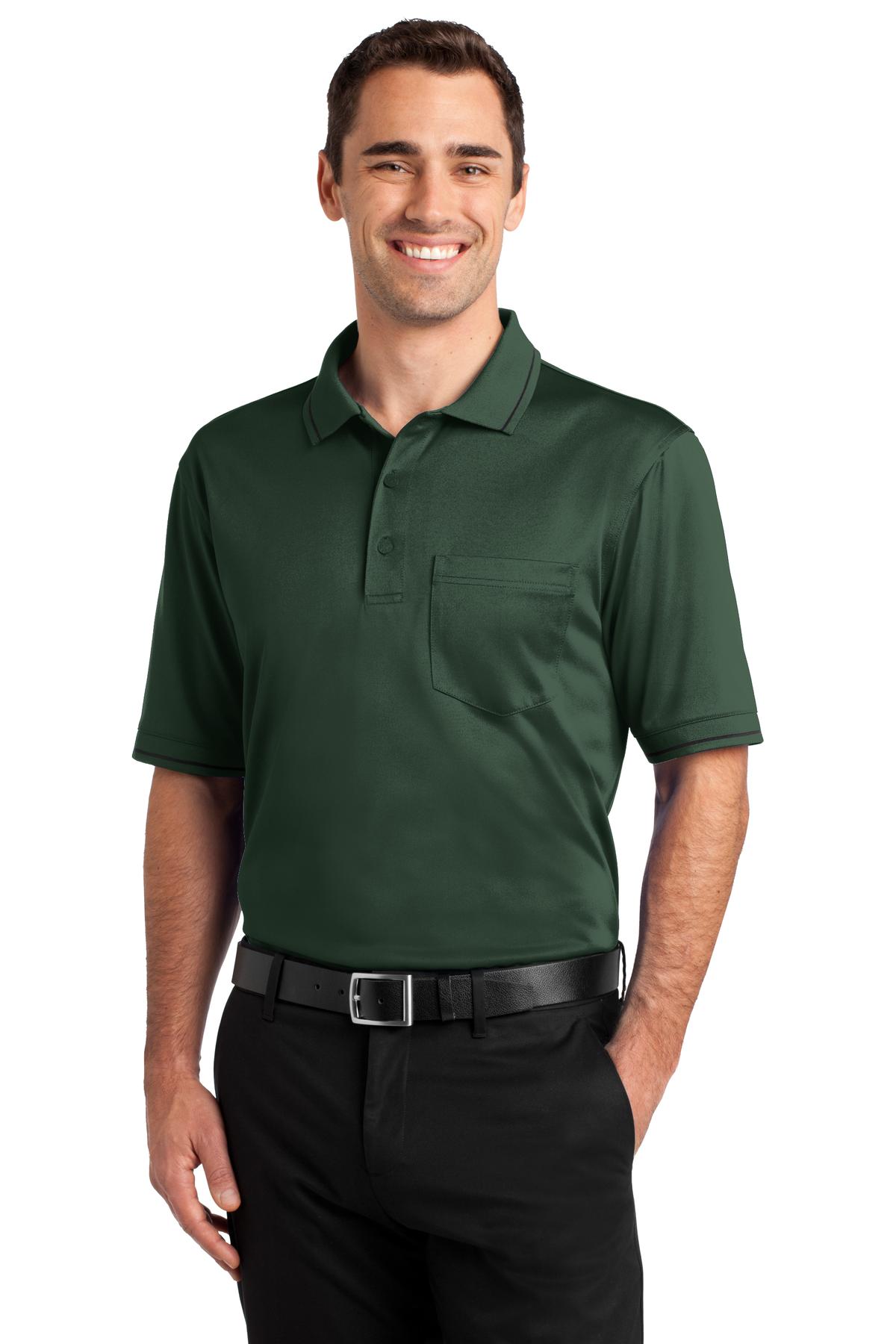 CornerStone Select Snag-Proof Tipped Pocket Polo - Dark Green/ Black