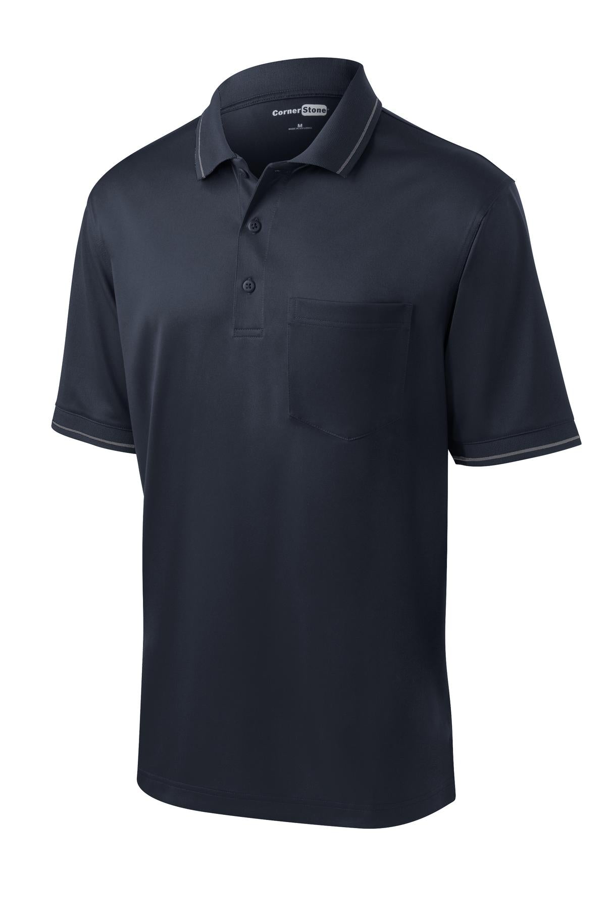 CornerStone Select Snag-Proof Tipped Pocket Polo - Dark Navy/ Smoke Grey