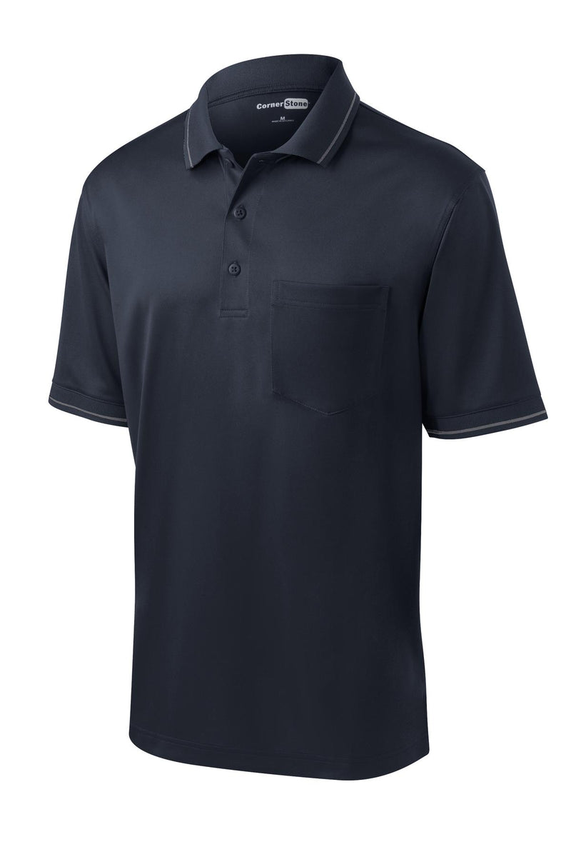 CornerStone Select Snag-Proof Tipped Pocket Polo - Dark Navy/ Smoke Grey