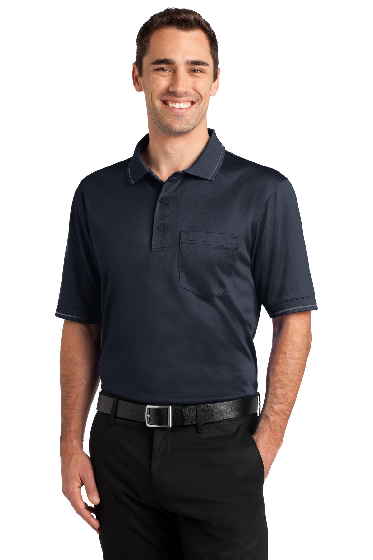 CornerStone Select Snag-Proof Tipped Pocket Polo - Dark Navy/ Smoke Grey