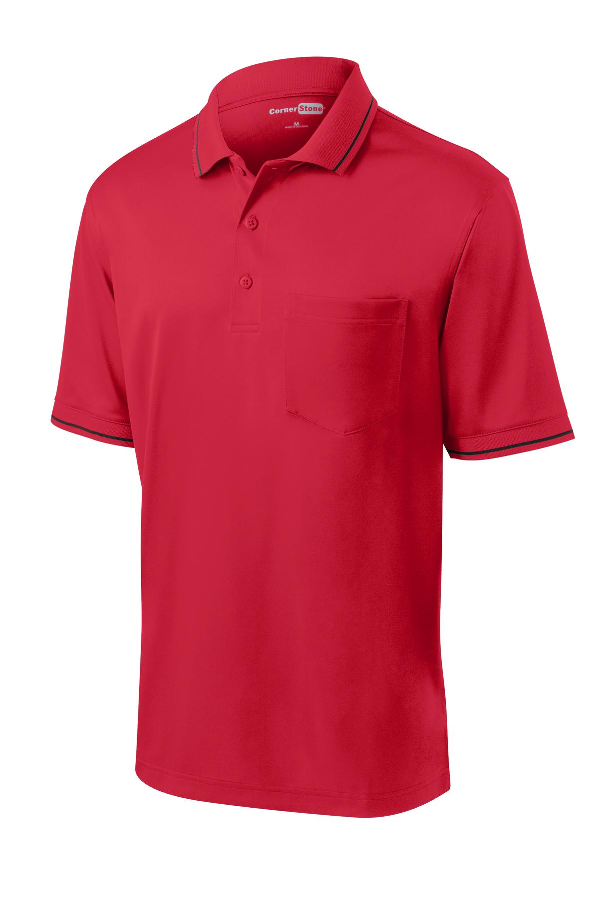 CornerStone Select Snag-Proof Tipped Pocket Polo - Red/ Black