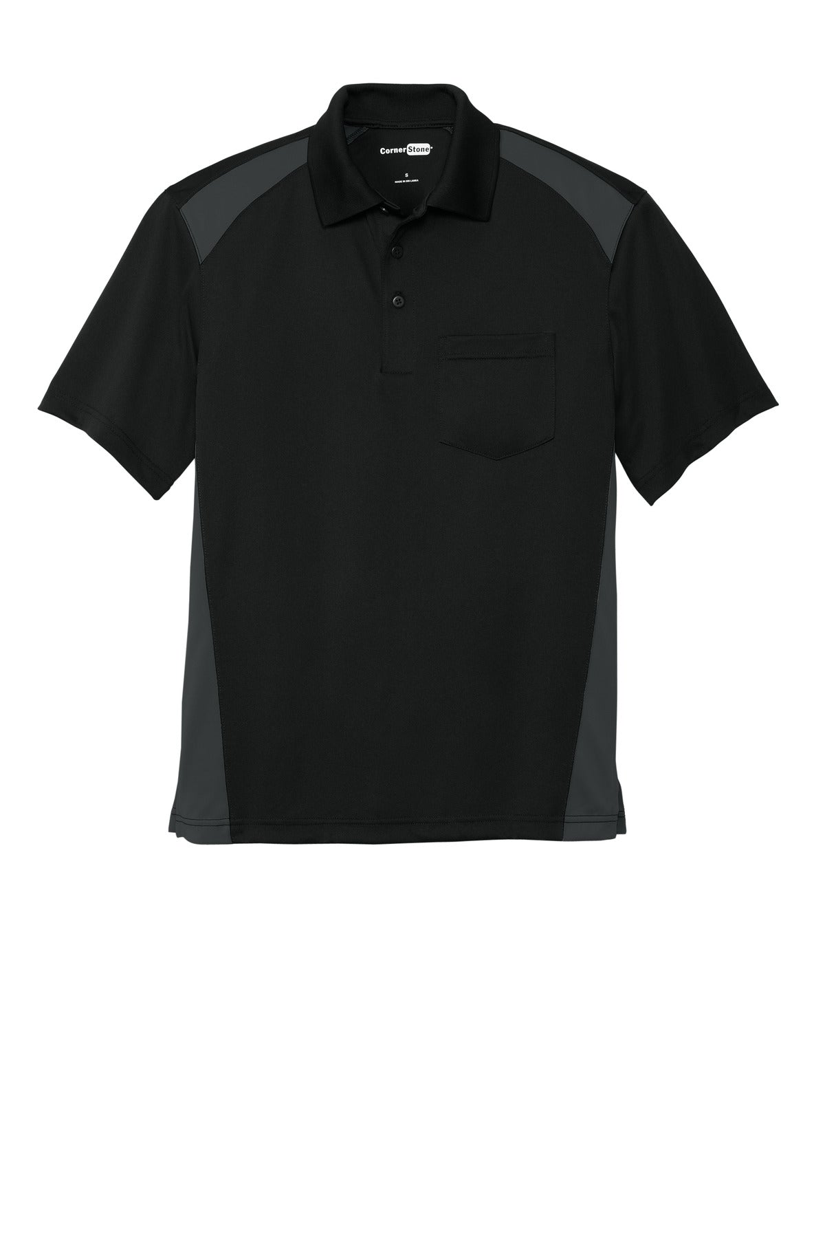 CornerStone Select Snag-Proof Two Way Colorblock Pocket Polo - Black/ Charcoal
