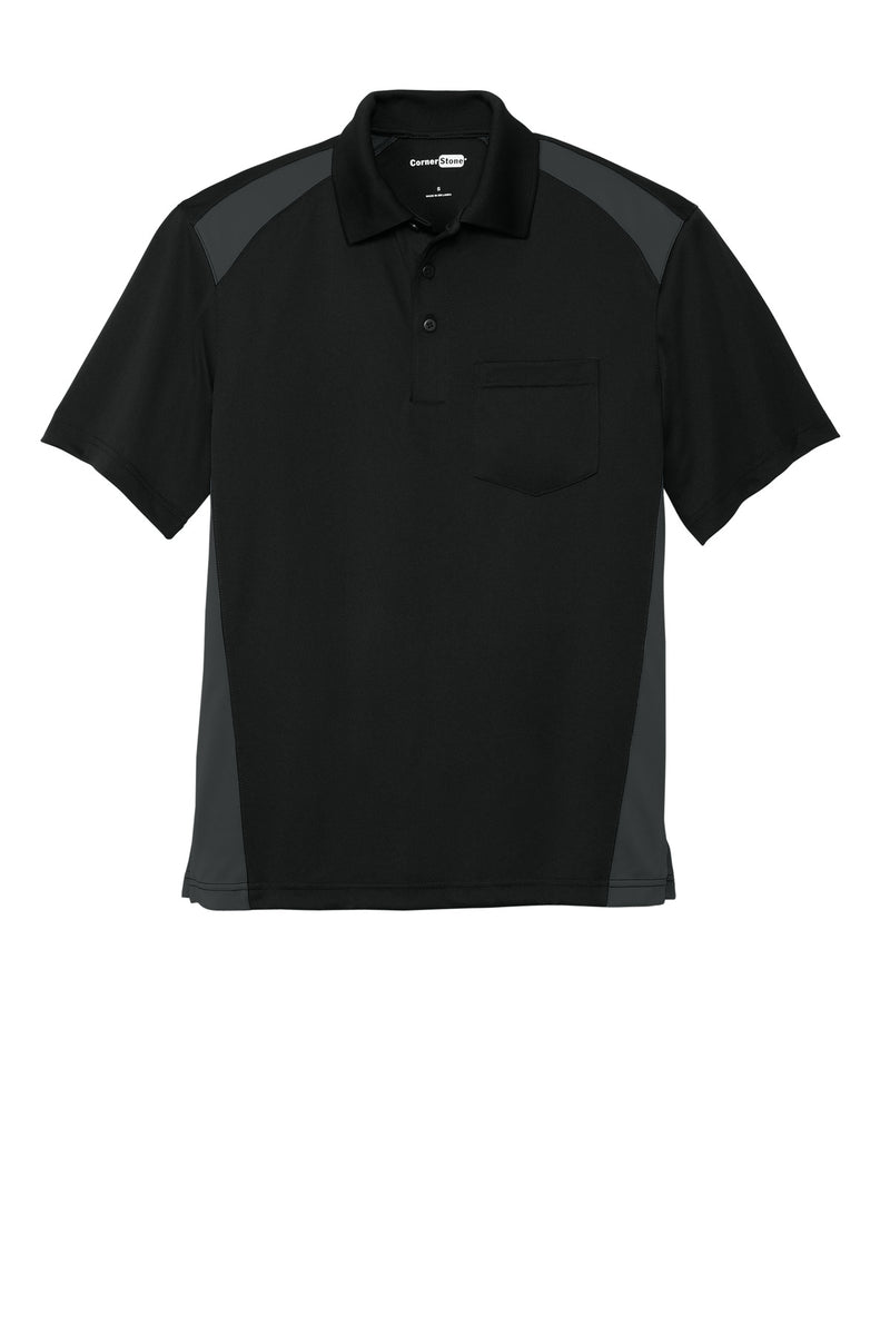 CornerStone Select Snag-Proof Two Way Colorblock Pocket Polo - Black/ Charcoal