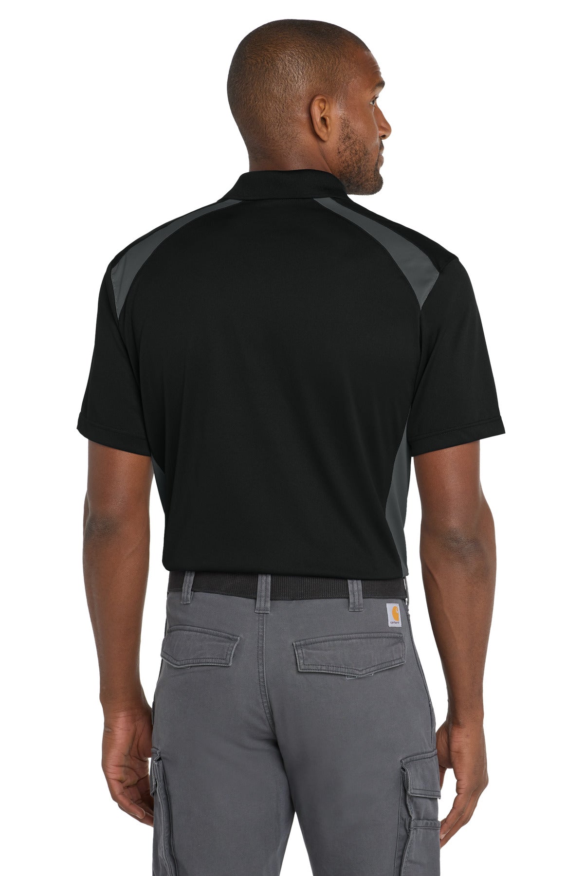 CornerStone Select Snag-Proof Two Way Colorblock Pocket Polo - Black/ Charcoal