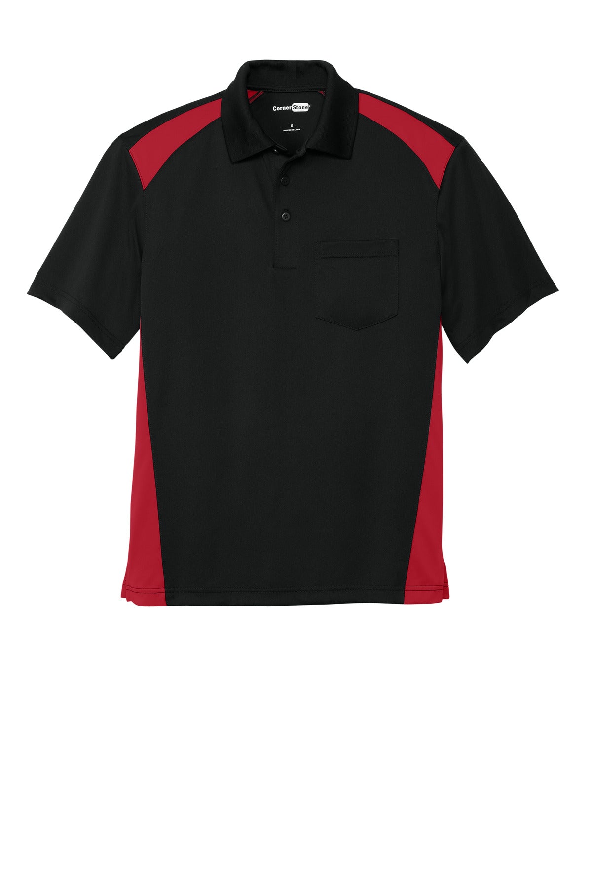 CornerStone Select Snag-Proof Two Way Colorblock Pocket Polo - Black/ Red