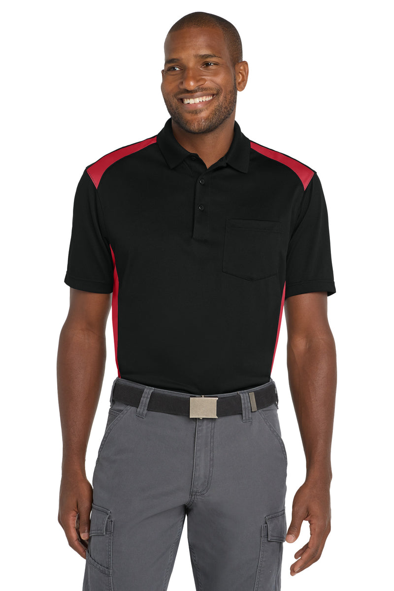 CornerStone Select Snag-Proof Two Way Colorblock Pocket Polo - Black/ Red