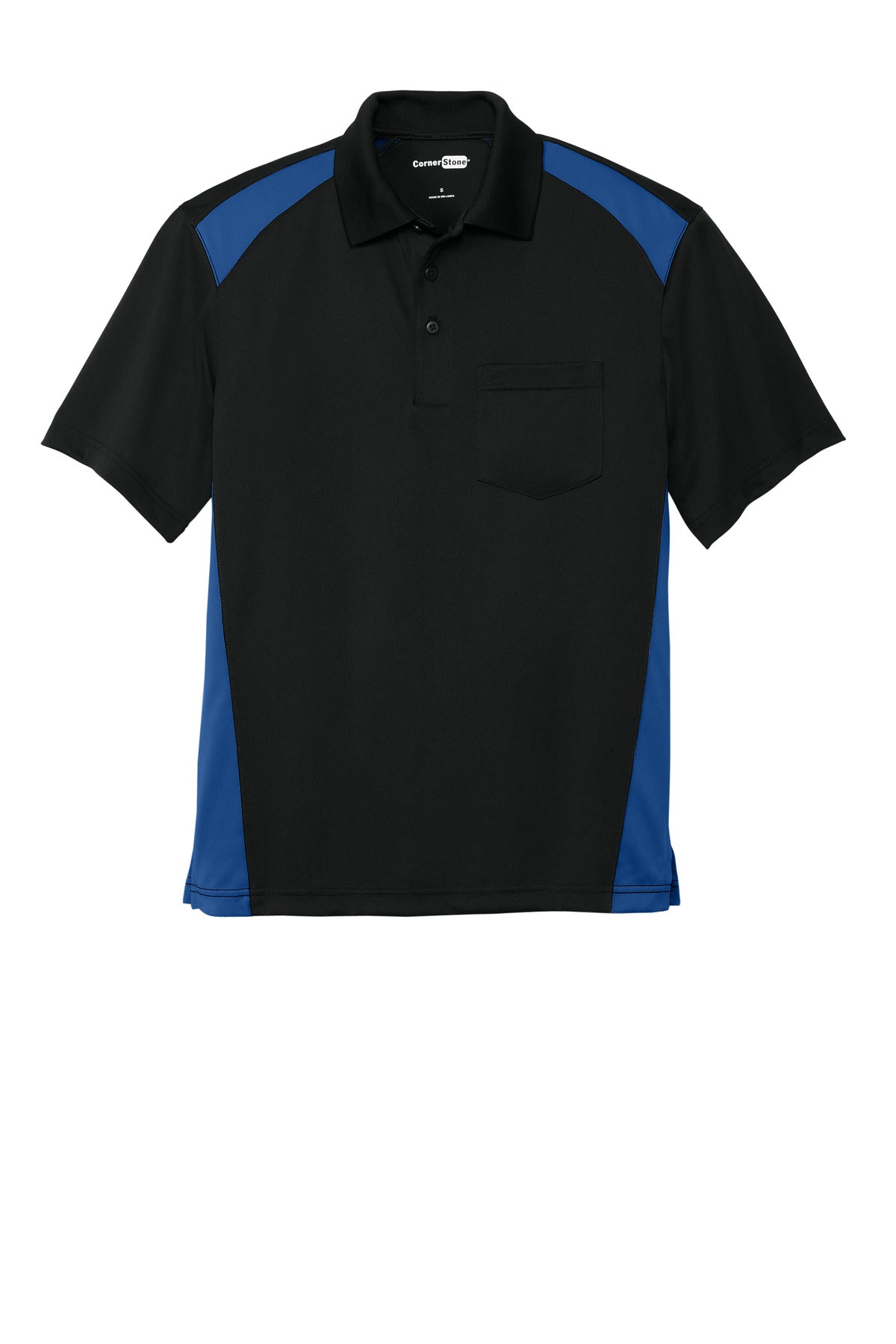 CornerStone Select Snag-Proof Two Way Colorblock Pocket Polo - Black/ Royal