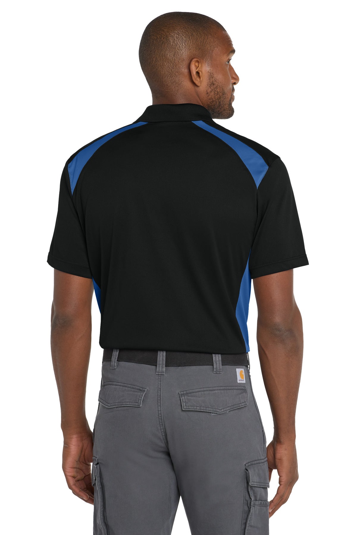 CornerStone Select Snag-Proof Two Way Colorblock Pocket Polo - Black/ Royal