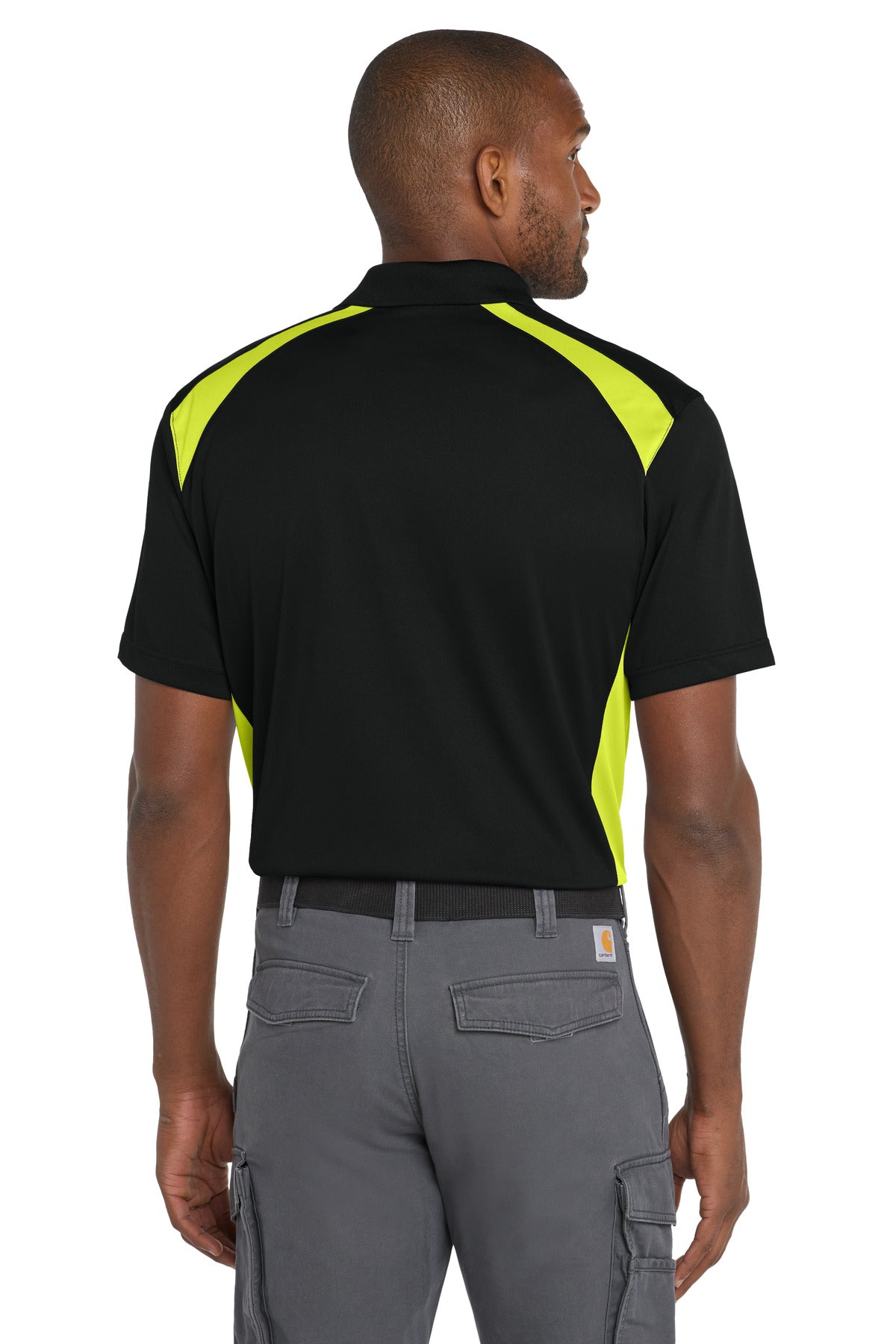 CornerStone Select Snag-Proof Two Way Colorblock Pocket Polo - Black/ Shock Green