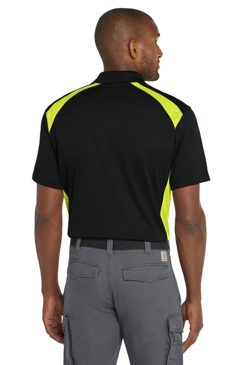 CornerStone Select Snag-Proof Two Way Colorblock Pocket Polo - Black/ Shock Green