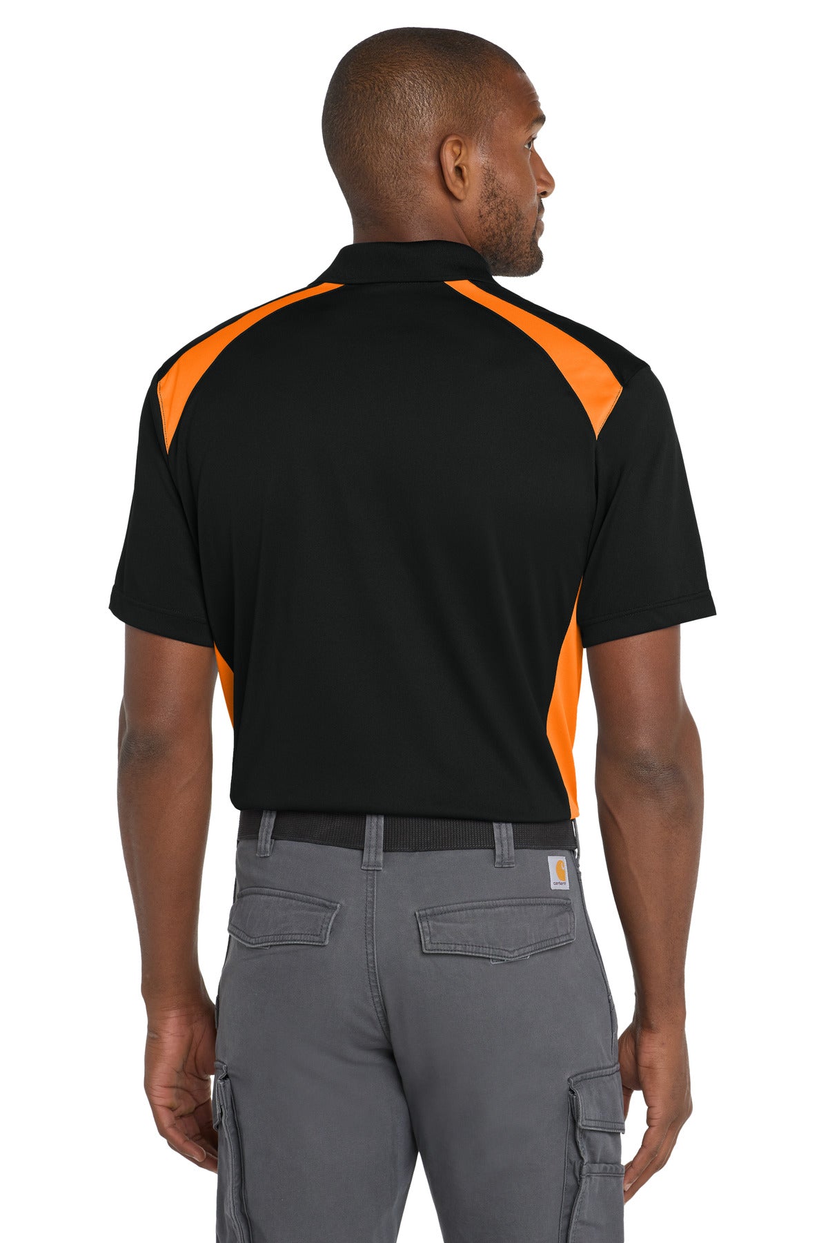 CornerStone Select Snag-Proof Two Way Colorblock Pocket Polo - Black/ Shock Orange