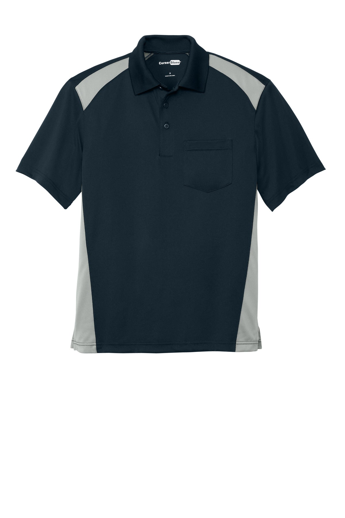 CornerStone Select Snag-Proof Two Way Colorblock Pocket Polo - Dark Navy/ Light Grey