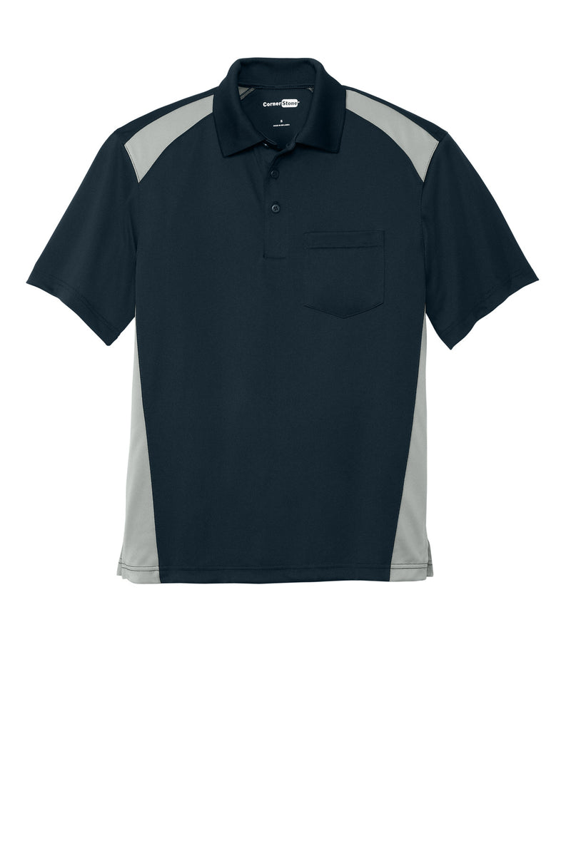 CornerStone Select Snag-Proof Two Way Colorblock Pocket Polo - Dark Navy/ Light Grey