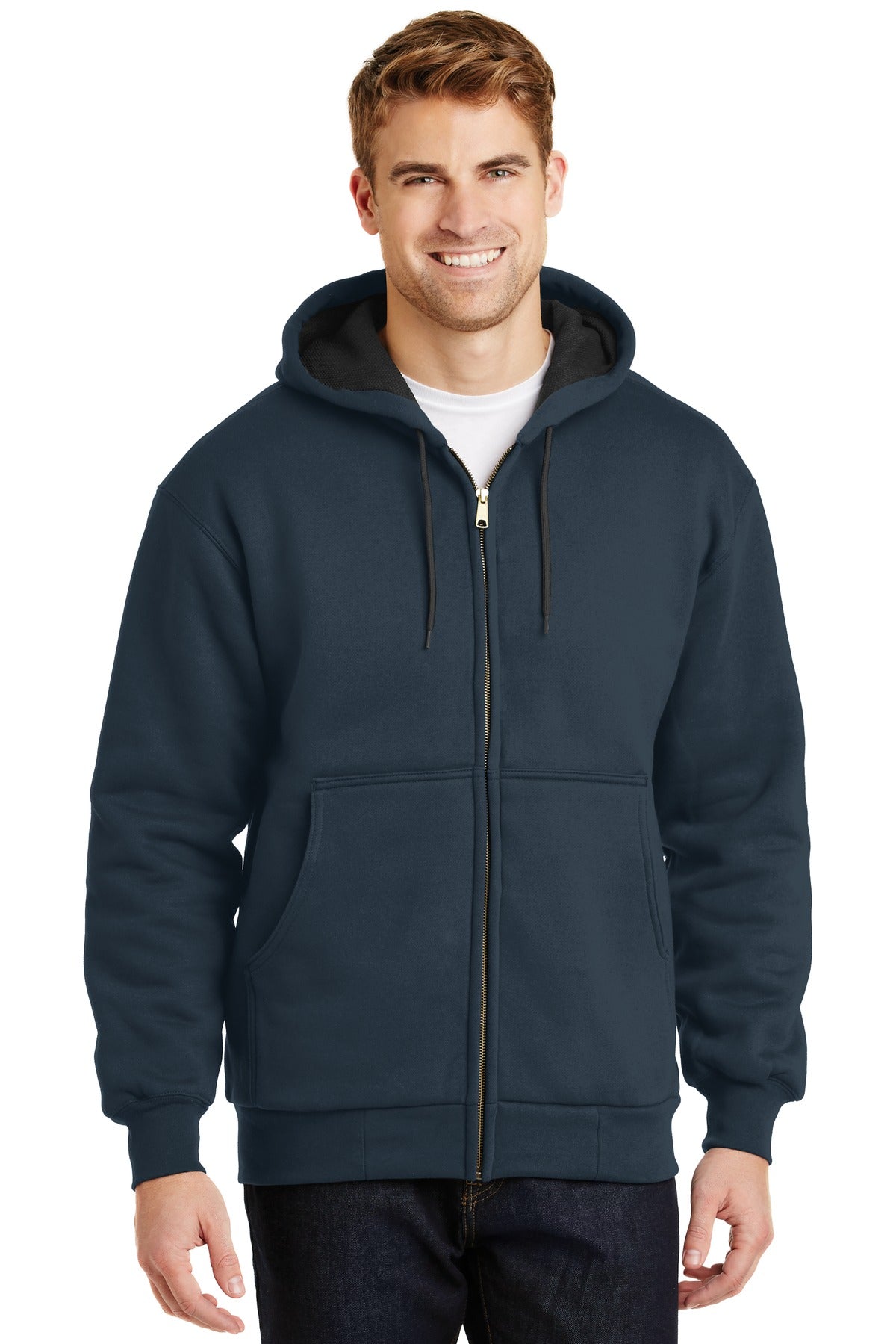 CornerStone - Heavyweight Full-Zip Hooded Sweatshirt with Thermal Lining - Navy