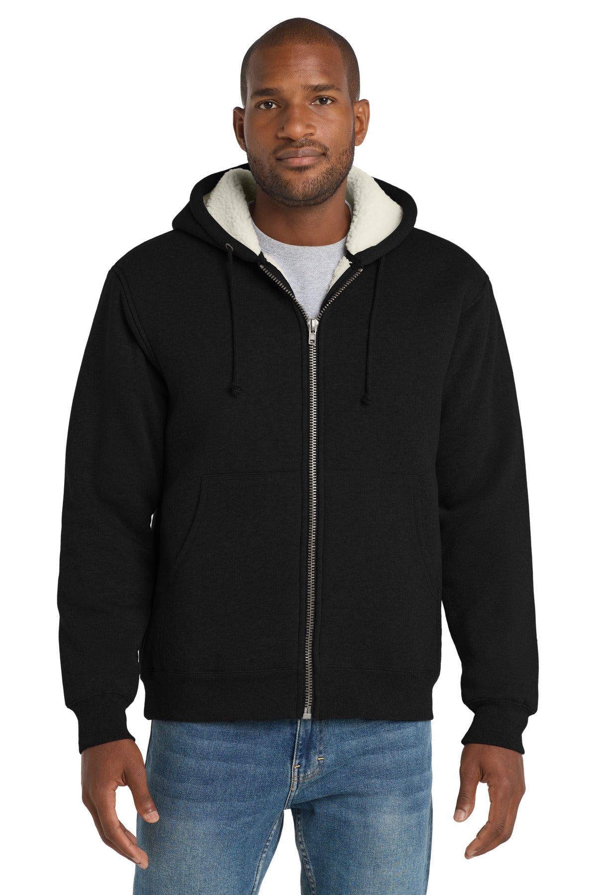 CornerStone Heavyweight Sherpa-Lined Hooded Fleece Jacket - Black