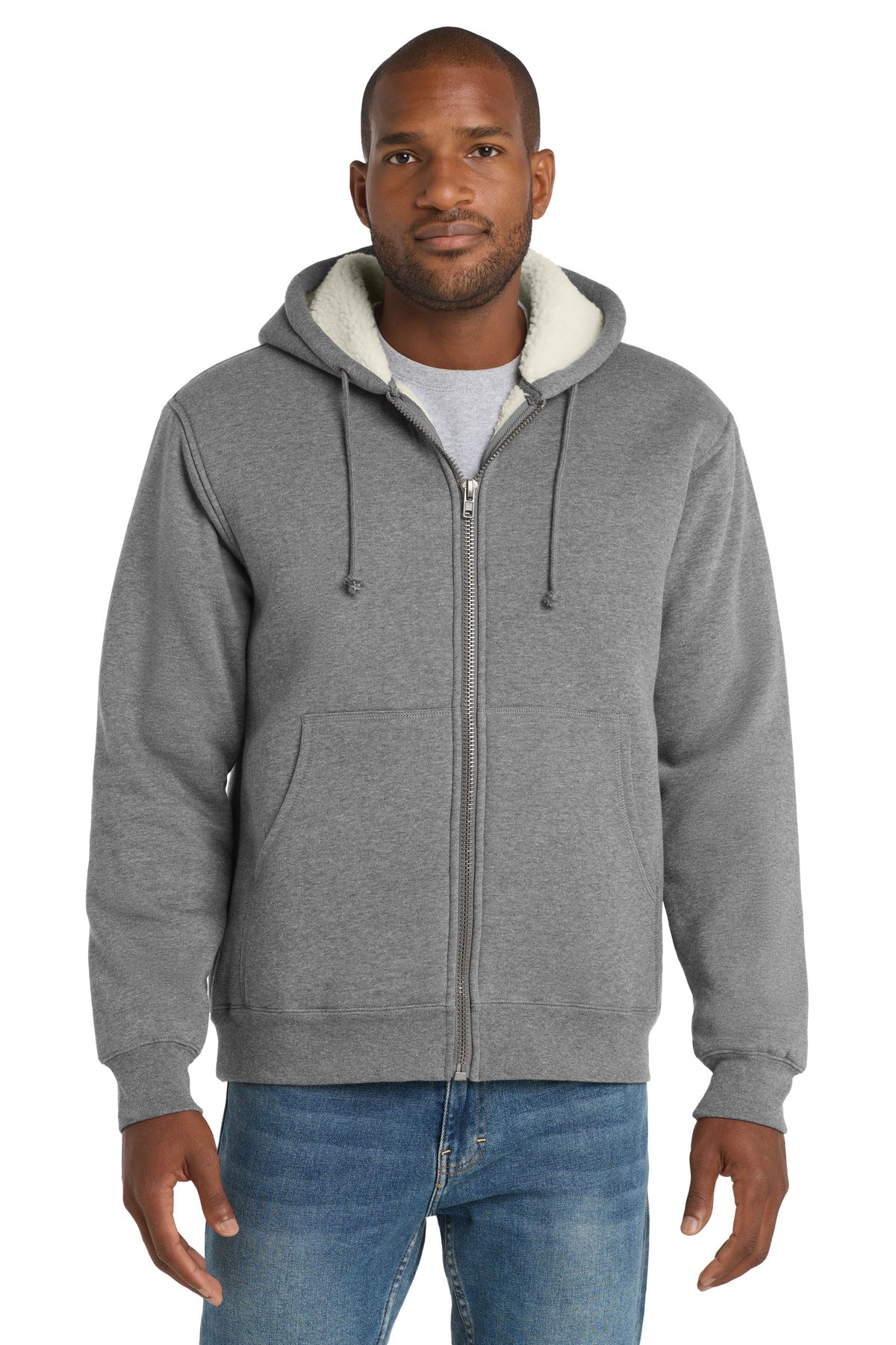 CornerStone Heavyweight Sherpa-Lined Hooded Fleece Jacket - Grey