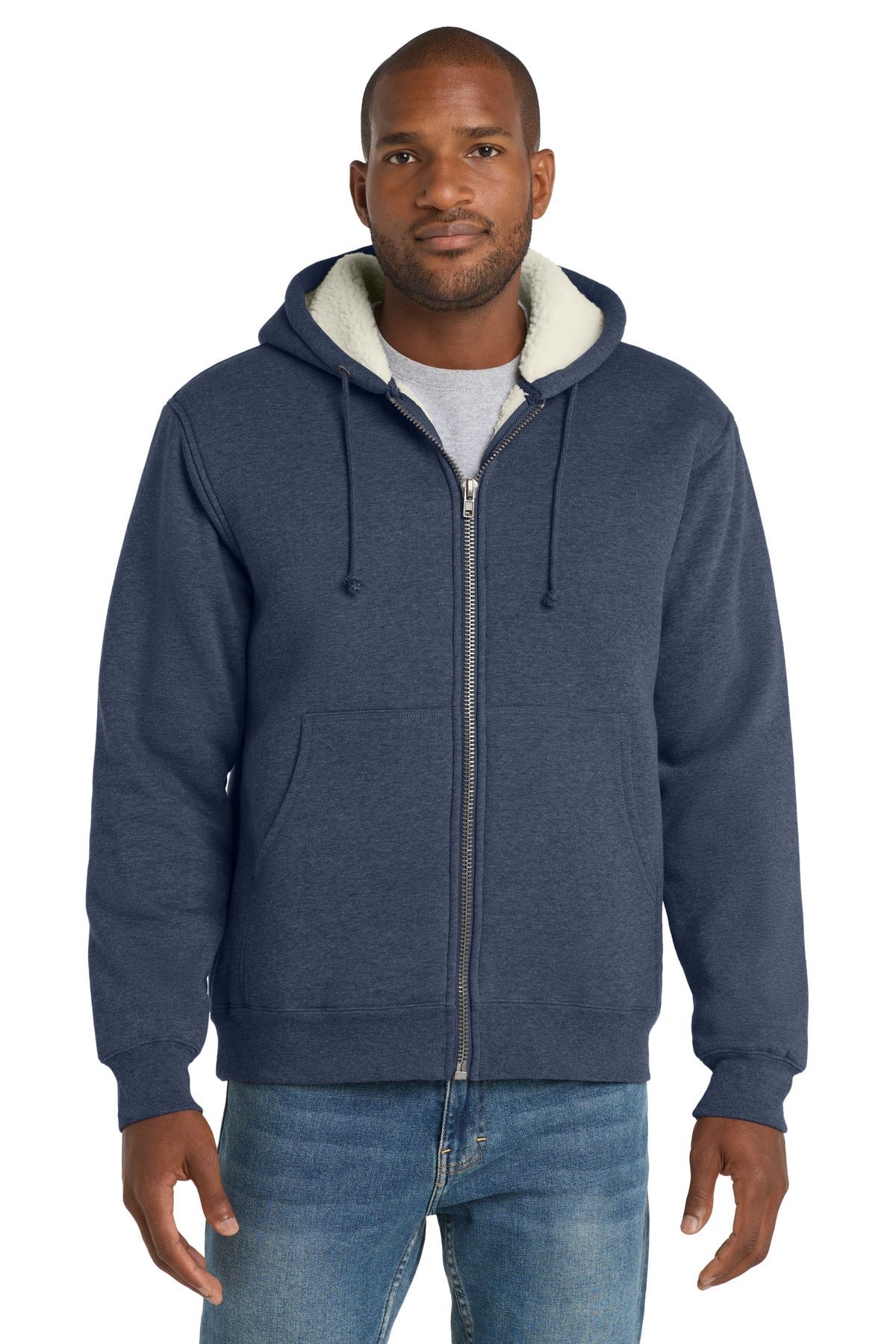 CornerStone Heavyweight Sherpa-Lined Hooded Fleece Jacket - Navy