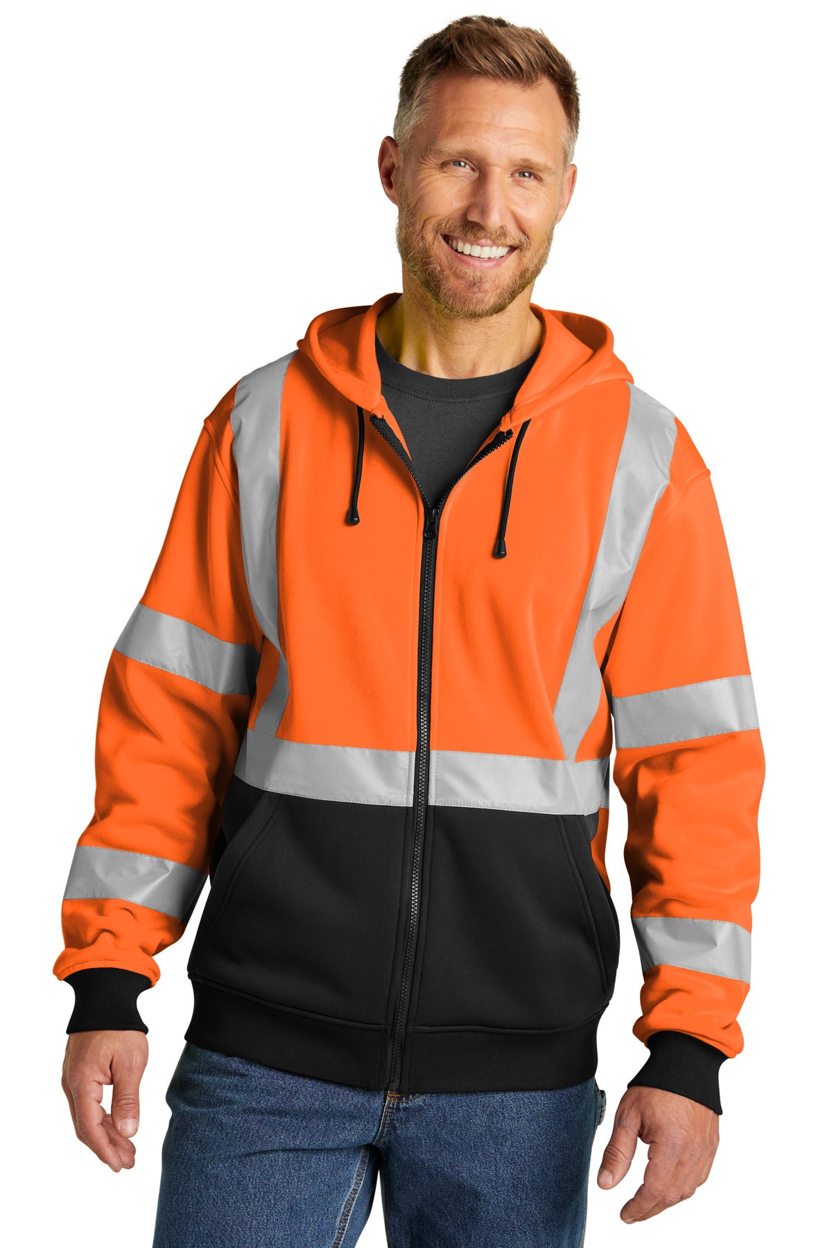 CornerStone A107 Class 3 Heavy-Duty Fleece Full-Zip Hoodie - Safety Orange