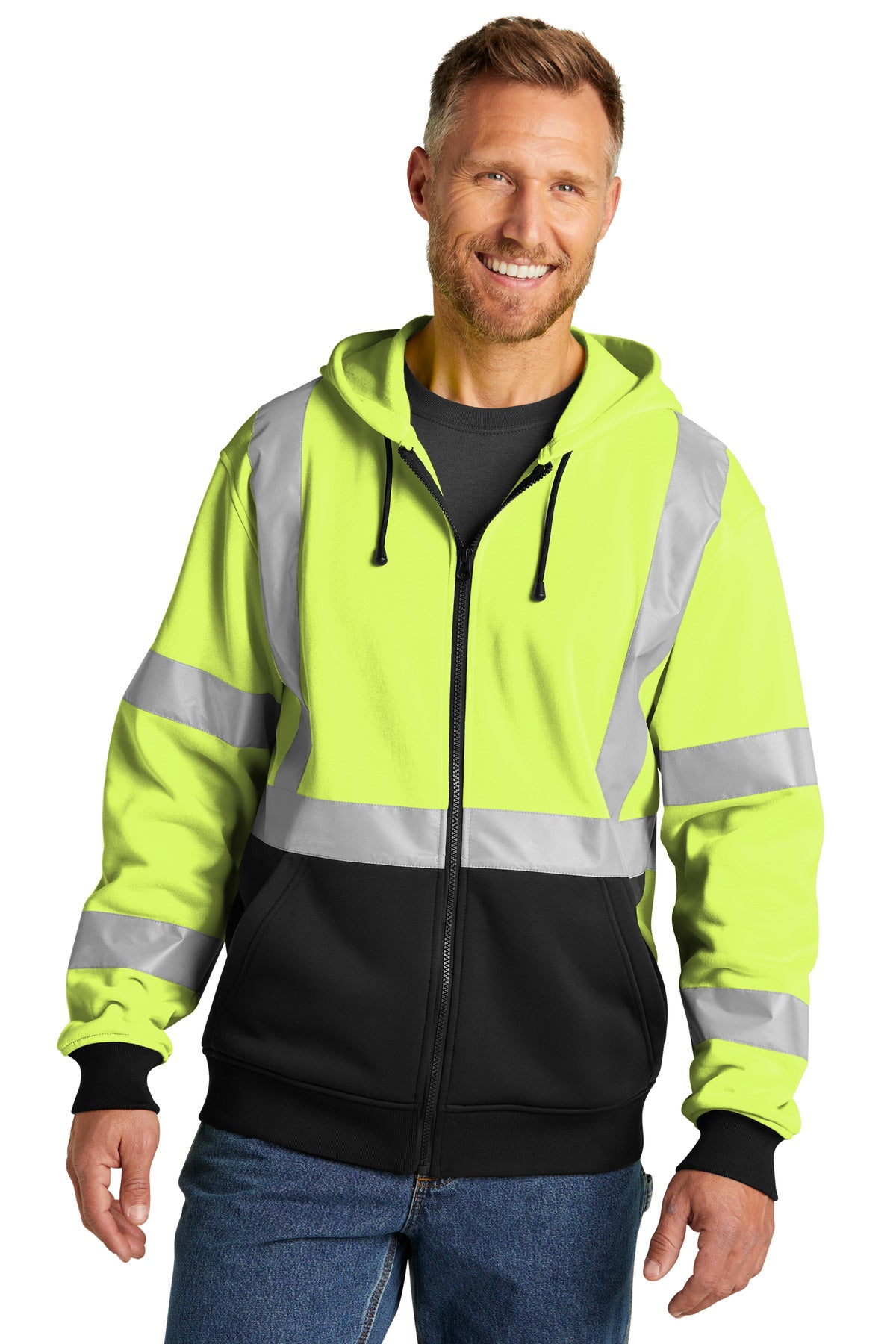 CornerStone A107 Class 3 Heavy-Duty Fleece Full-Zip Hoodie - Safety Yellow