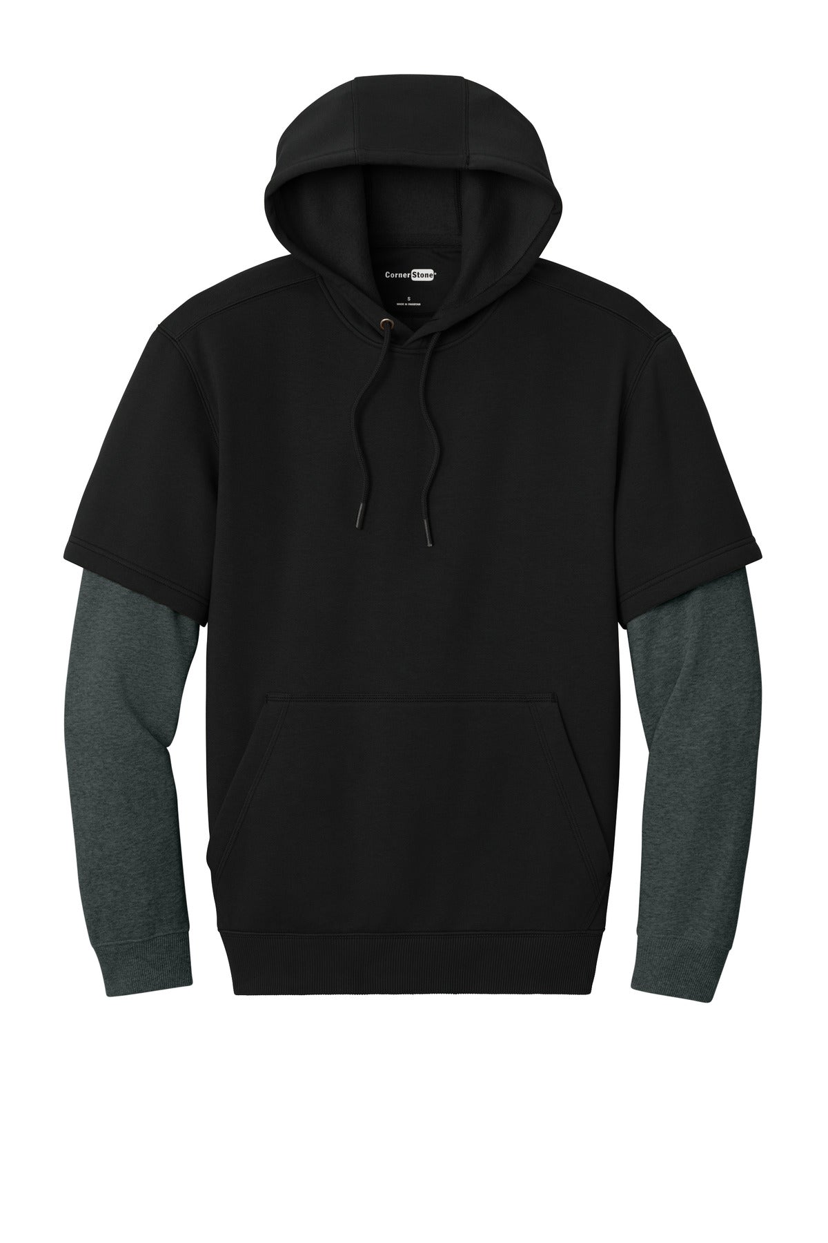 CornerStone Tough Fleece Layered Hoodie - Black/ Charcoal Heather