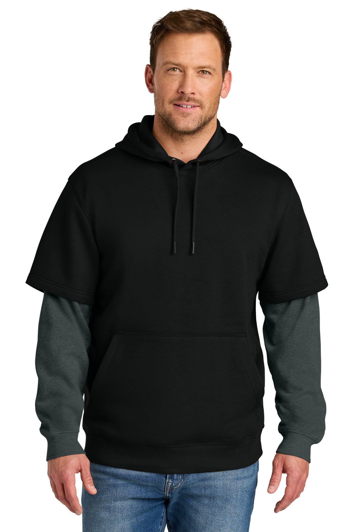 CornerStone Tough Fleece Layered Hoodie - Black/ Charcoal Heather