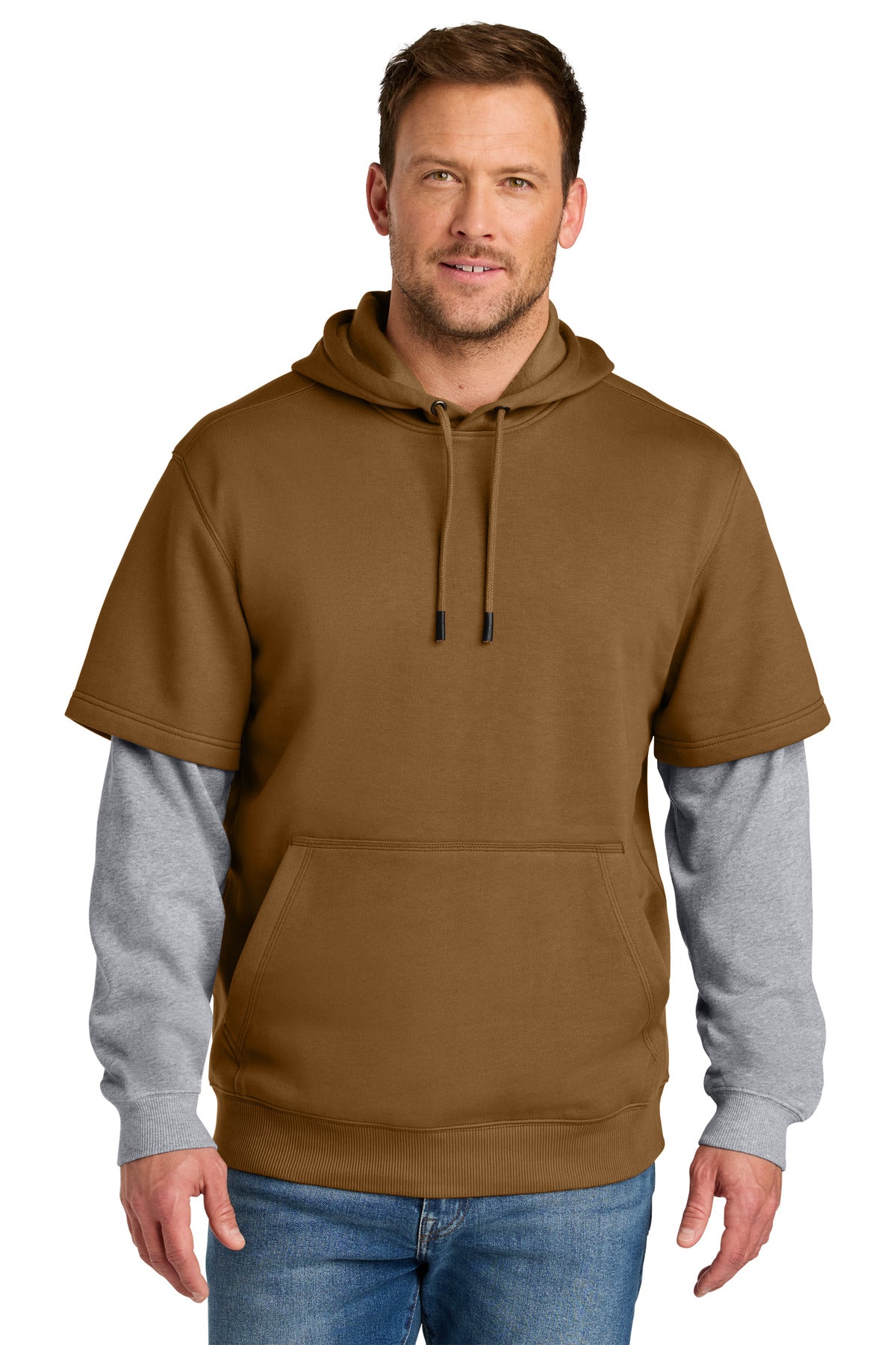 CornerStone Tough Fleece Layered Hoodie - Duck Brown/ Heather Grey