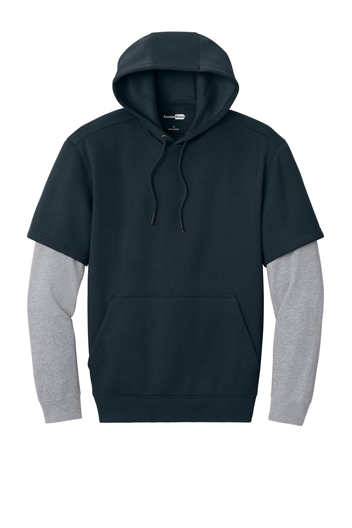 CornerStone Tough Fleece Layered Hoodie - Navy/ Heather Grey