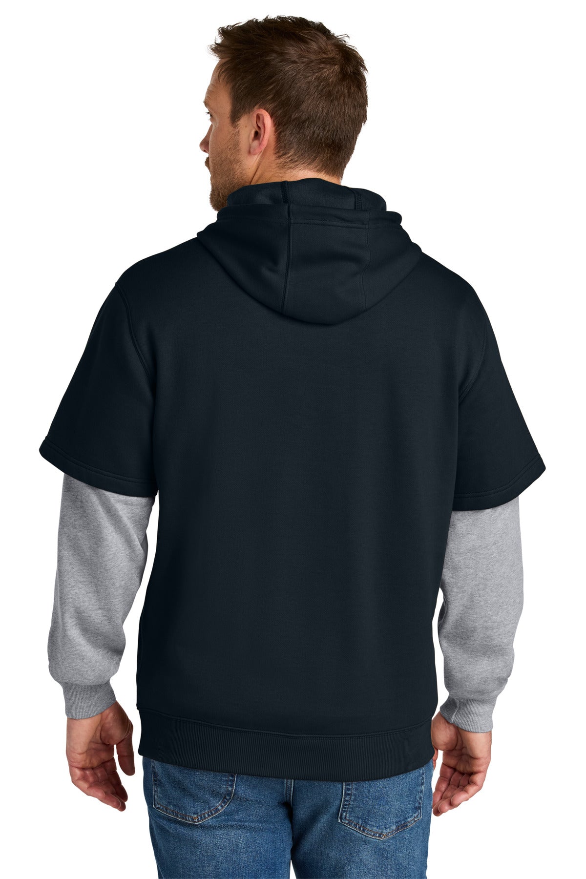 CornerStone Tough Fleece Layered Hoodie - Navy/ Heather Grey