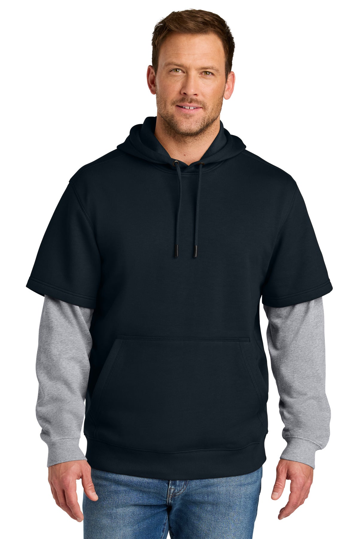 CornerStone Tough Fleece Layered Hoodie - Navy/ Heather Grey