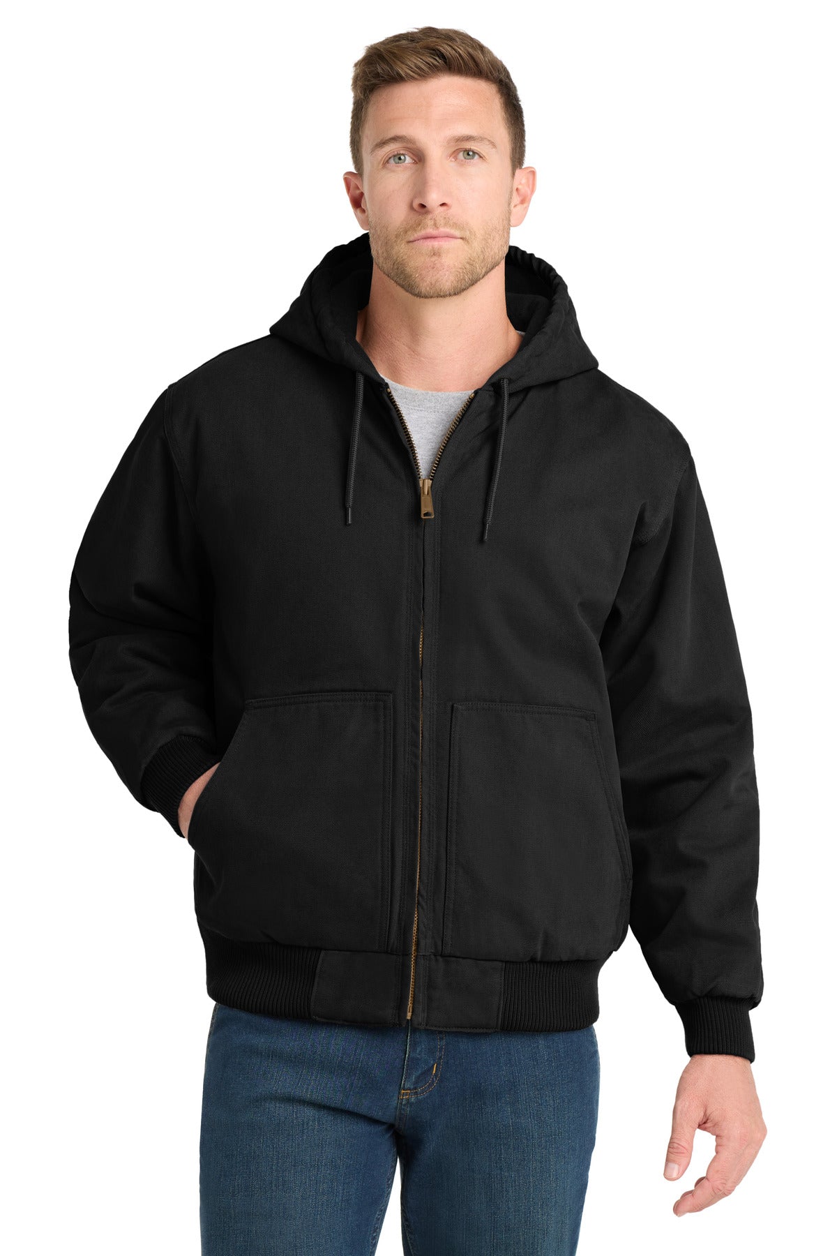 CornerStone Washed Duck Cloth Insulated Hooded Work Jacket - Black