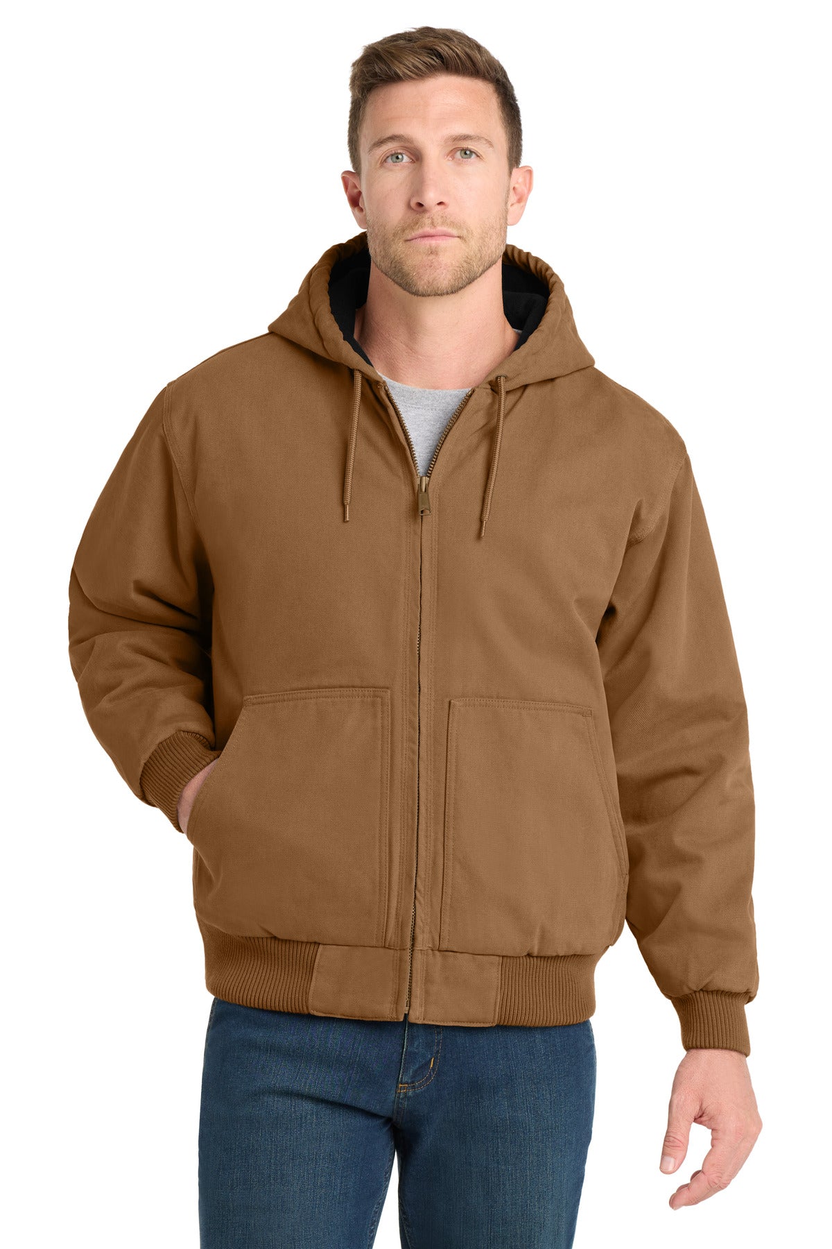 CornerStone Washed Duck Cloth Insulated Hooded Work Jacket - Duck Brown