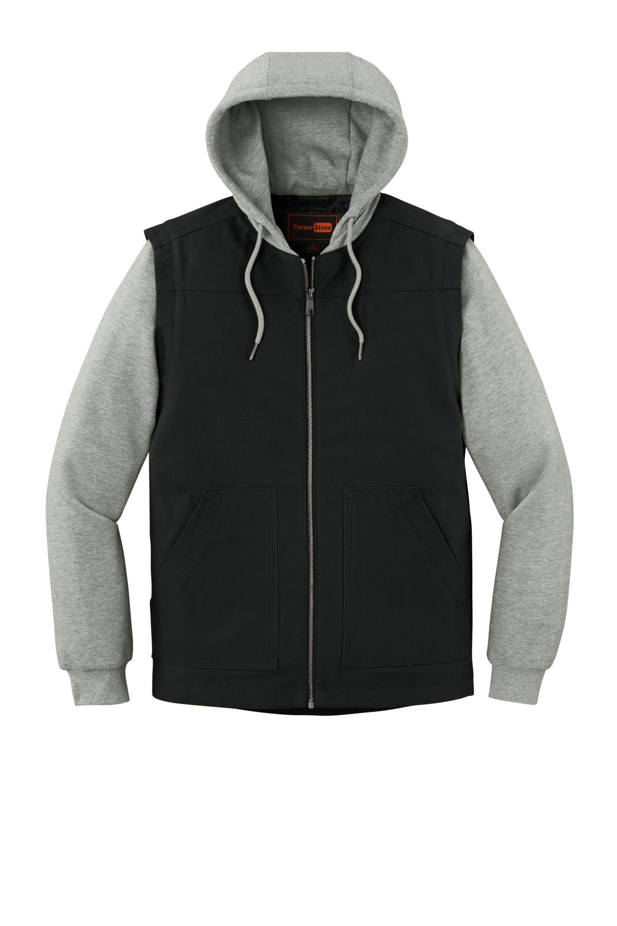 CornerStone Duck Fleece Full-Zip Hooded Jacket - Black/ Heather Grey
