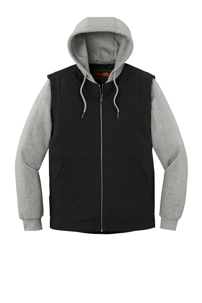 CornerStone Duck Fleece Full-Zip Hooded Jacket - Black/ Heather Grey
