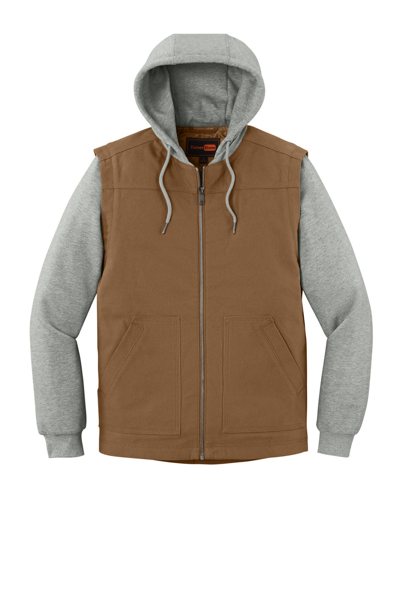 CornerStone Duck Fleece Full-Zip Hooded Jacket - Duck Brown/ Heather Grey