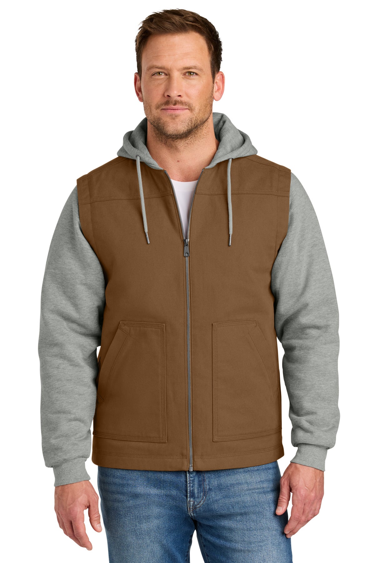 CornerStone Duck Fleece Full-Zip Hooded Jacket - Duck Brown/ Heather Grey