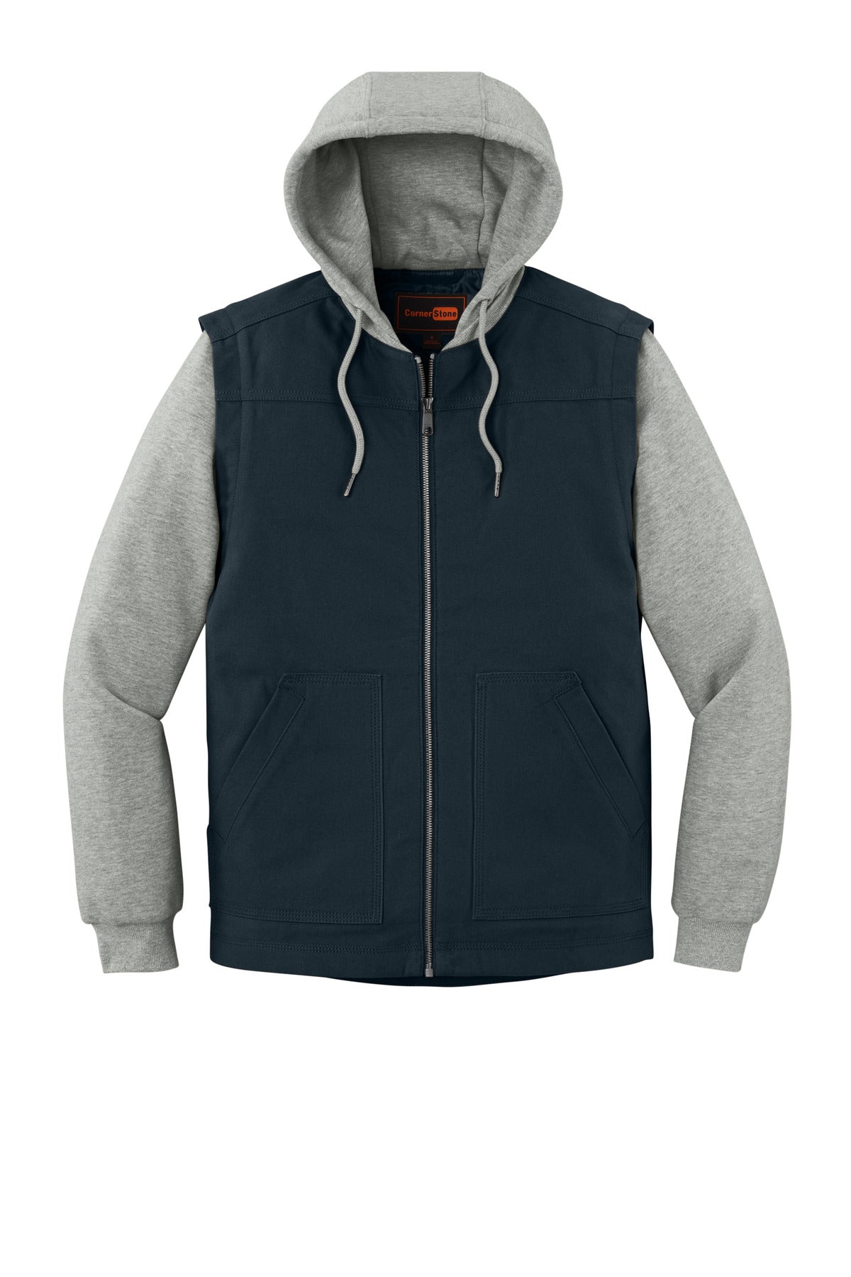 CornerStone Duck Fleece Full-Zip Hooded Jacket - Navy/ Heather Grey