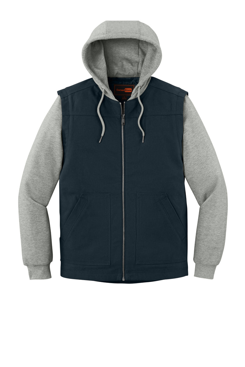 CornerStone Duck Fleece Full-Zip Hooded Jacket - Navy/ Heather Grey