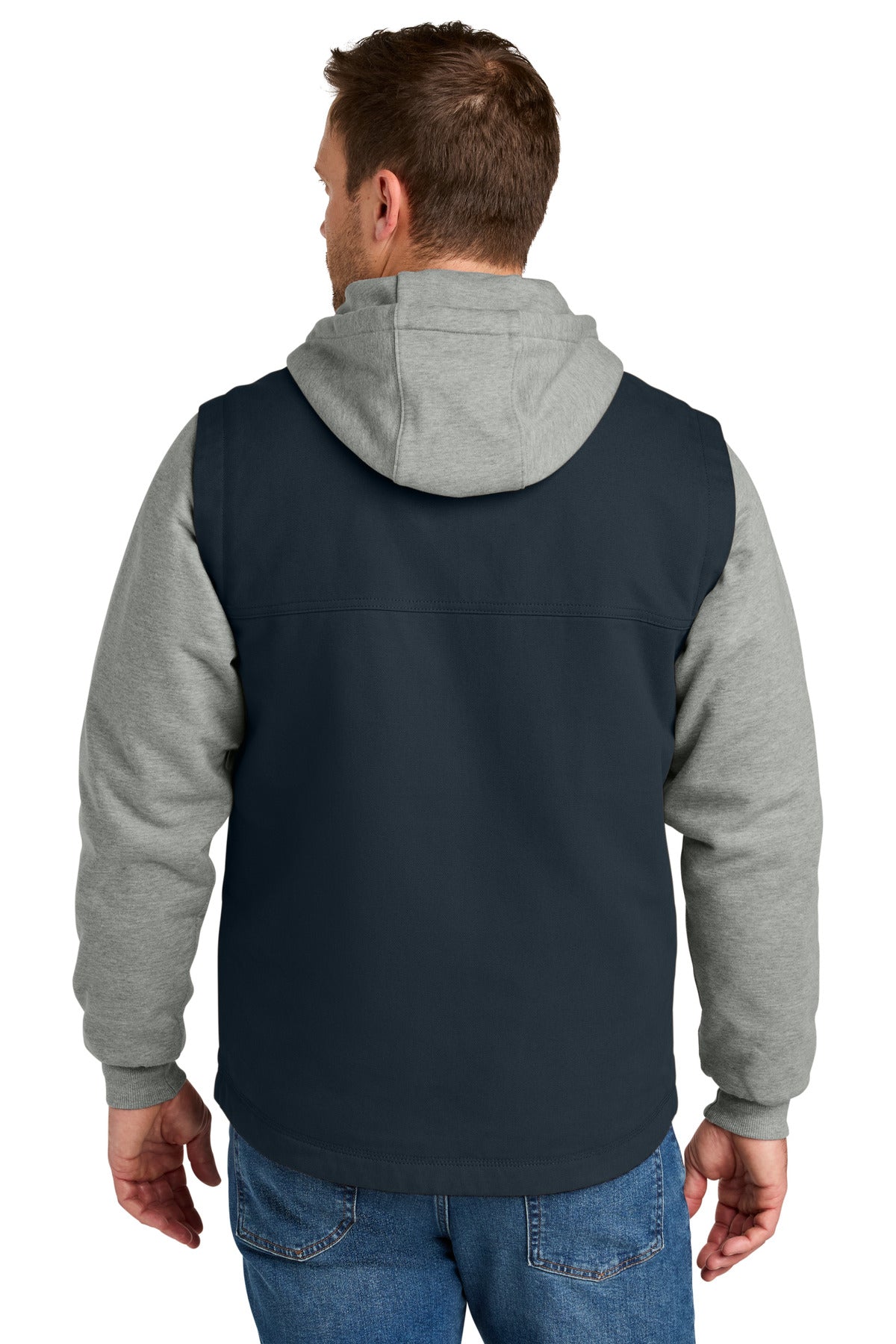 CornerStone Duck Fleece Full-Zip Hooded Jacket - Navy/ Heather Grey