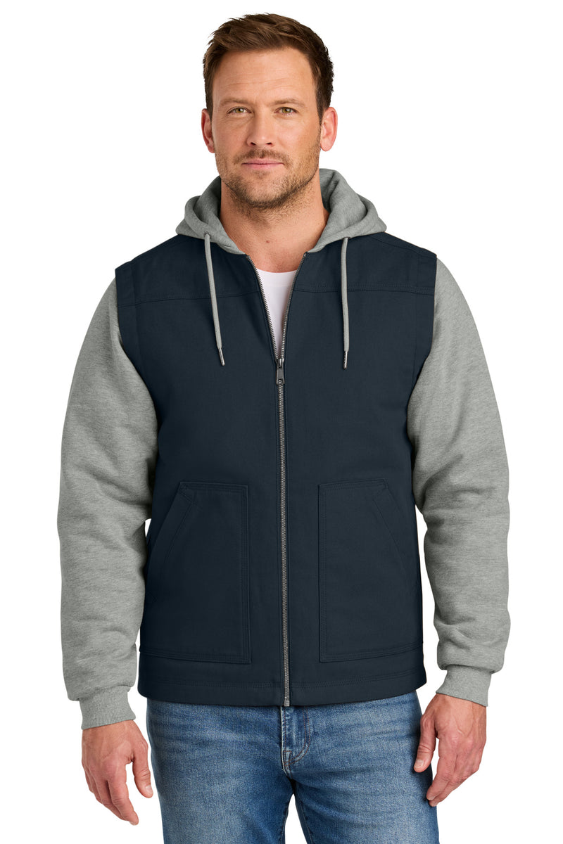 CornerStone Duck Fleece Full-Zip Hooded Jacket - Navy/ Heather Grey