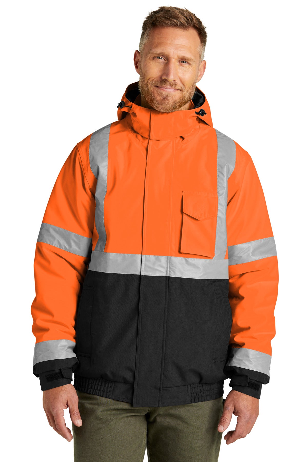 CornerStone ANSI 107 Class 3 Economy Waterproof Insulated Bomber Jacket - Safety Orange